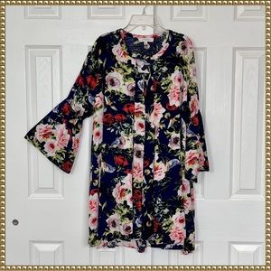 Umgee Floral Pleated Bell Sleeve Dress or Long Tunic Size 1X